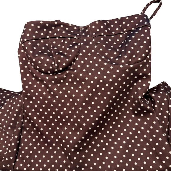 Y2K Brown Polka Dot Babydoll Mini Dress Women XS Spaghetti Strap Retro Pinup - Picture 10 of 12